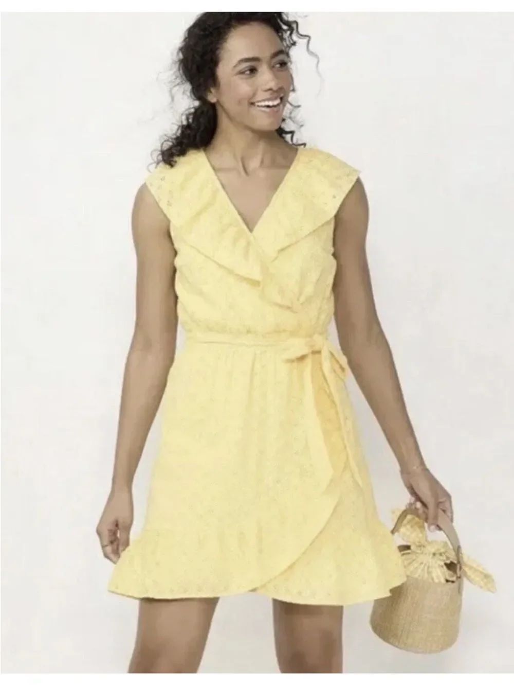 LC Lauren Conrad Eyelet Wrap Dress in Yellow Size XL